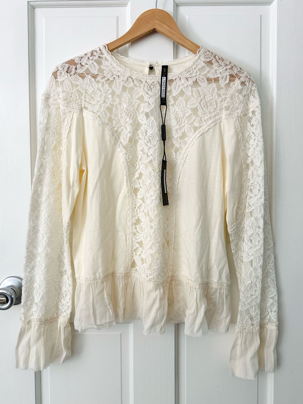 NEW! Plenty Tracy Reese Lace Ivory Long-Sleeve Blouse Romantic Victorian Size L